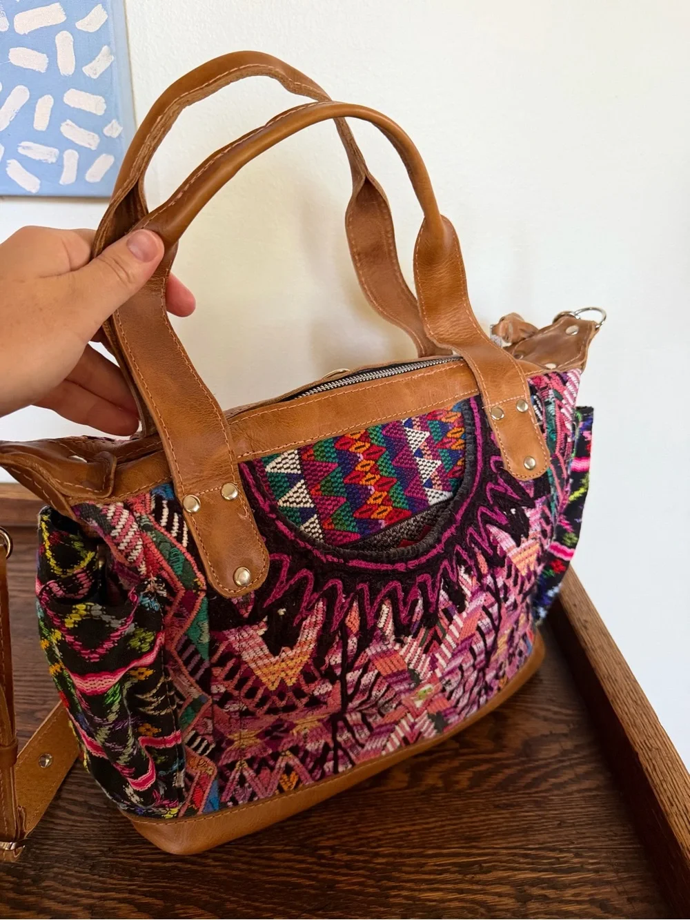 Native Palm upcycled vintage huipil multicoloured handbag